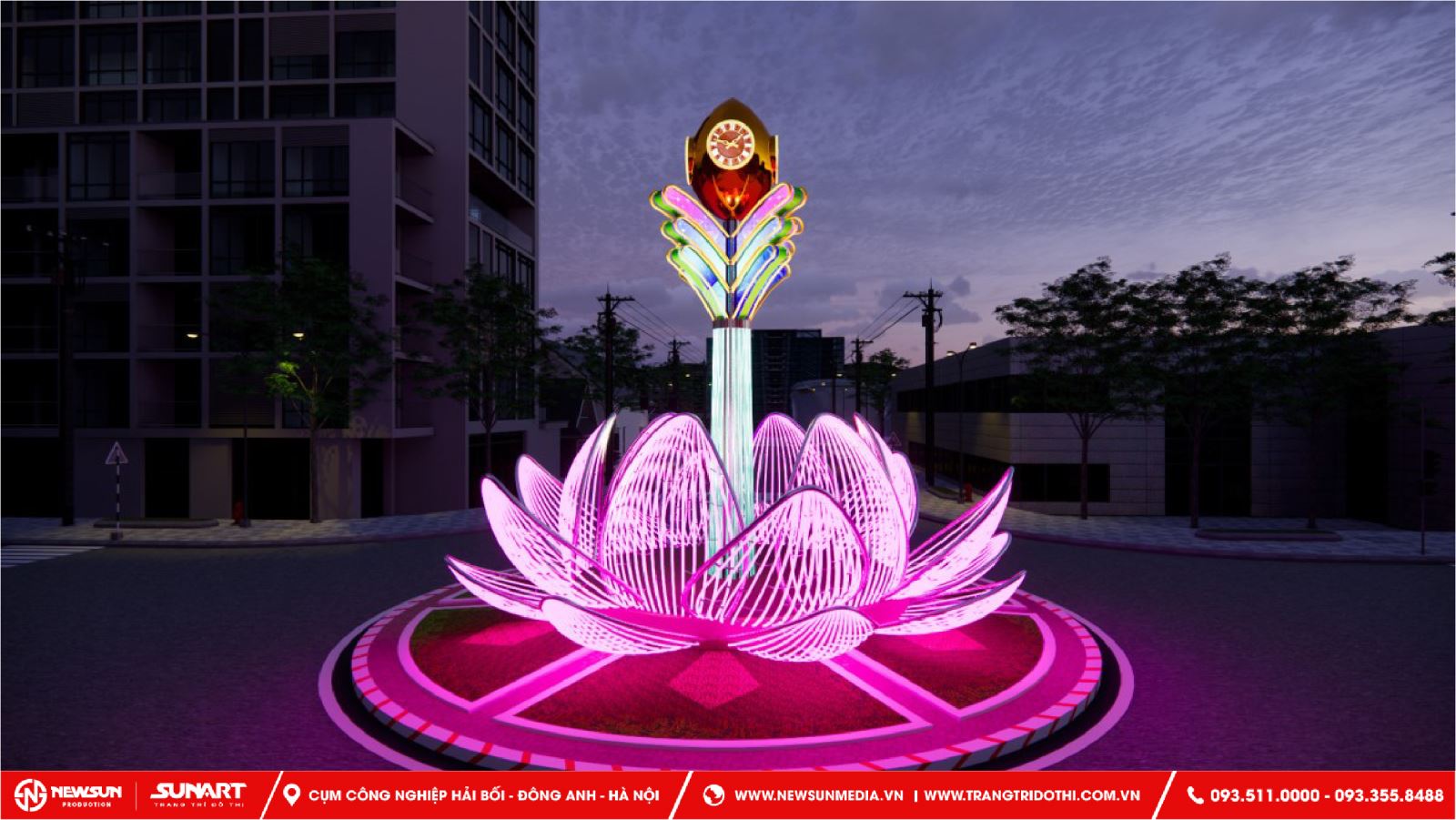 Trang trí biểu tượng hoa sen tại bùng binh cho thành phố Hải Phòng