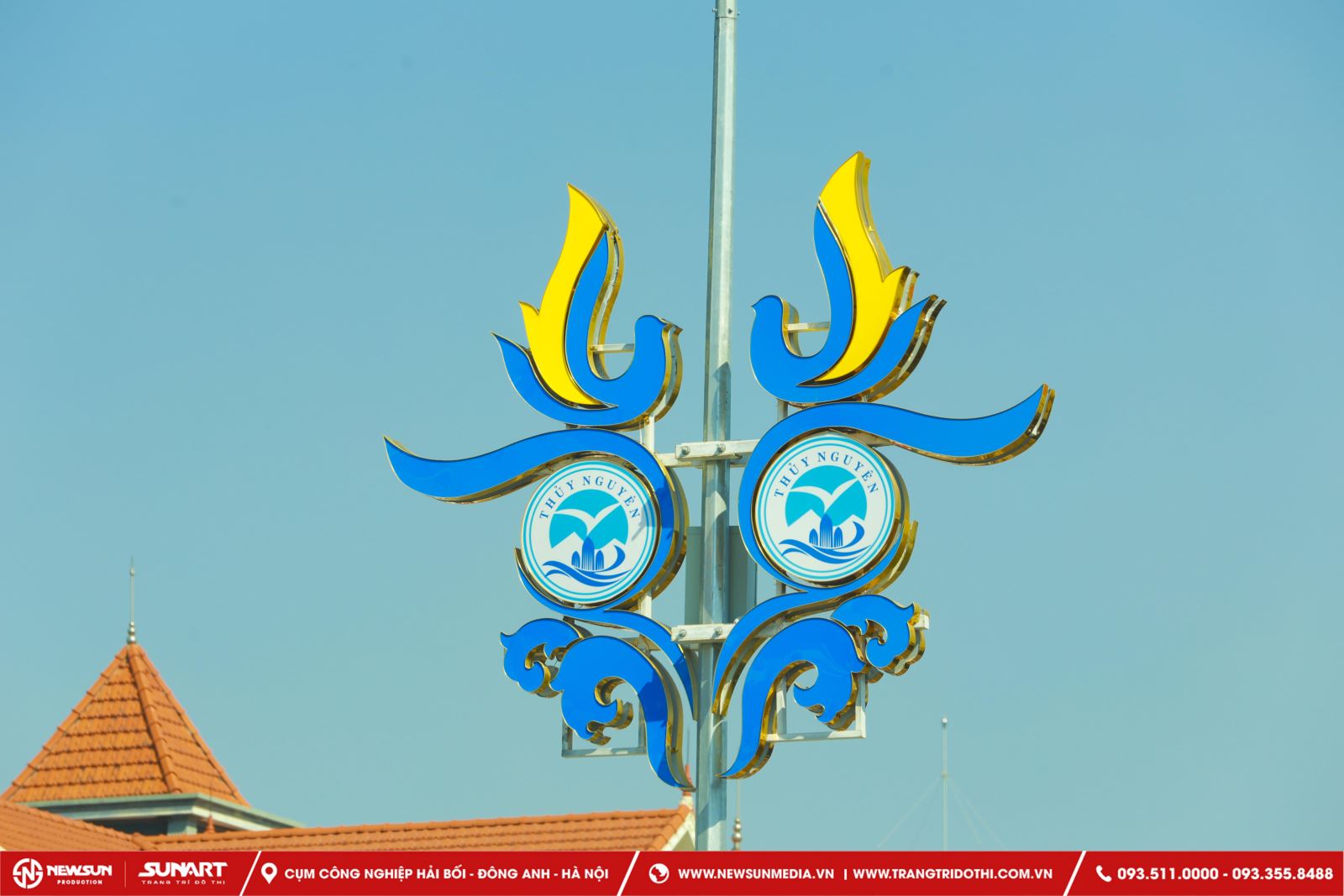 Dịch vụ trang cột đèn với hộp đèn logo thành phố Bắc Ninh