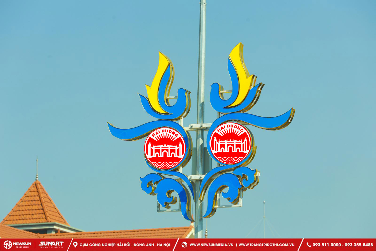 Dịch vụ trang cột đèn với hộp đèn logo thành phố Hải Dương