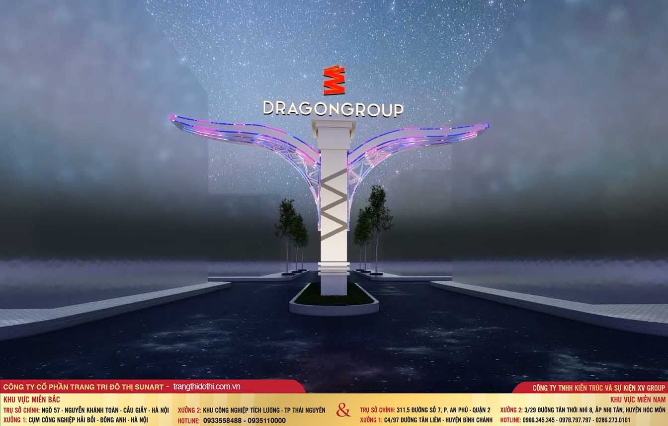 Bản thiết kế 3D cổng chào, đèn đường cho tập đoàn DragonGroup