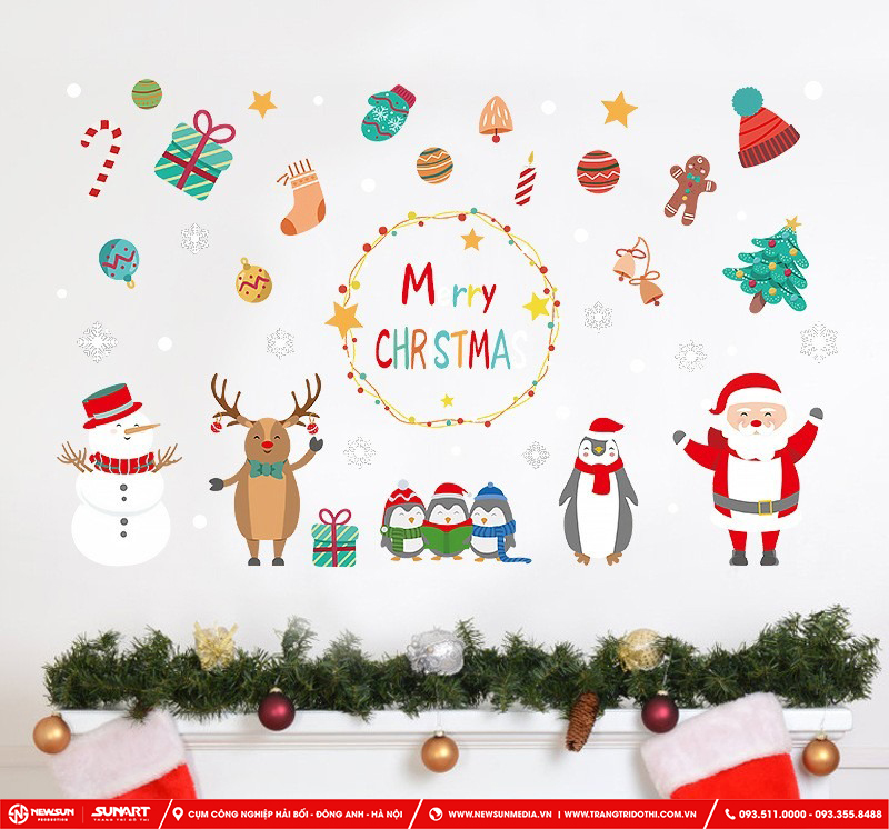 Trang trí decal dán tường với hình ảnh liên quan đến Noel